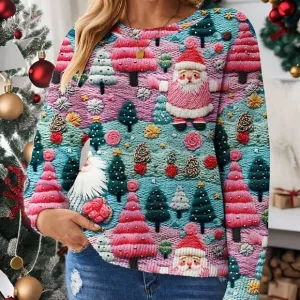 Christmas Ugly Sweater, Santa Claus &amp; Christmas Tree Print,