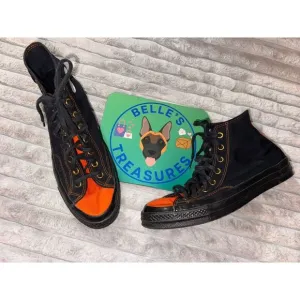 Chuck Taylor Converse Black Orange Tongue Black Sole Mens 11.5 Women's 13.5 Goth