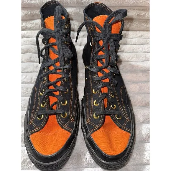 Chuck Taylor Converse Black Orange Tongue Black Sole Mens 11.5 Women's 13.5 Goth