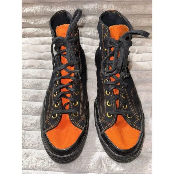Chuck Taylor Converse Black Orange Tongue Black Sole Mens 11.5 Women's 13.5 Goth