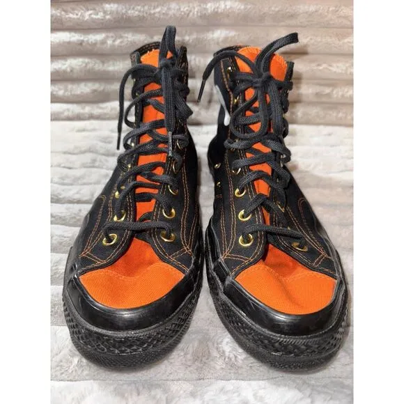 Chuck Taylor Converse Black Orange Tongue Black Sole Mens 11.5 Women's 13.5 Goth