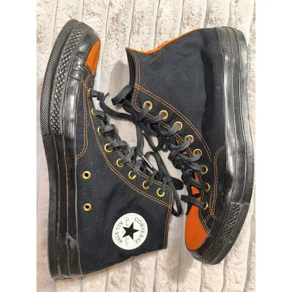 Chuck Taylor Converse Black Orange Tongue Black Sole Mens 11.5 Women's 13.5 Goth