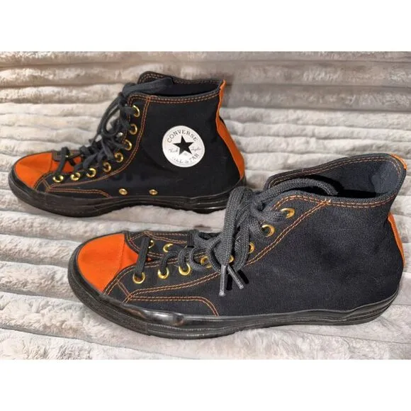 Chuck Taylor Converse Black Orange Tongue Black Sole Mens 11.5 Women's 13.5 Goth