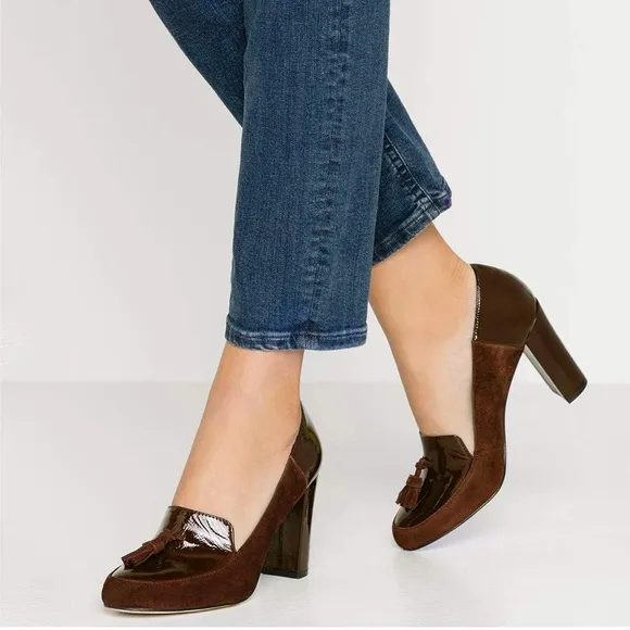 Chunky Block High Heel Fringed Pumps Round Toe Slip On Loafers Tassel Suede