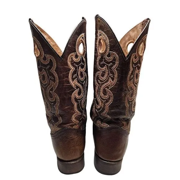 Circle G Womens Cutout Embroidery Cognac Brown Square Toe Boots  Made in Mexico