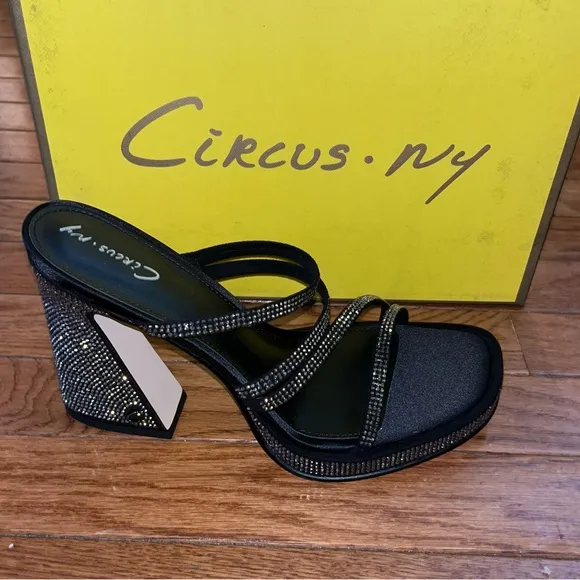 Circus NY by Sam Edelman Hanson Platform Sandals Black w/ Silver Women’s Size 8