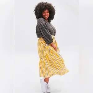 Clare V Manon Skirt in Marigold Awning Stripe