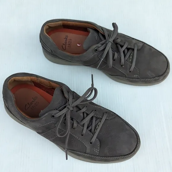 CLARKS 1825 mens gray leather oxford loafers business casual shoes