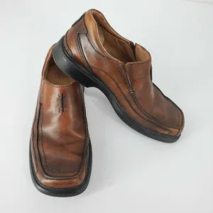 Clarks 78341 &quot;Code&quot; Brown Leather Slip On Moc Square Toe Loafers Men's Size 7M