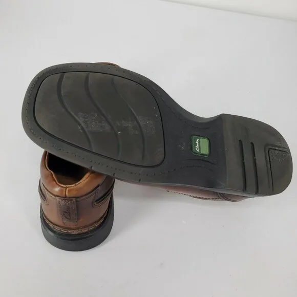 Clarks 78341 &quot;Code&quot; Brown Leather Slip On Moc Square Toe Loafers Men's Size 7M
