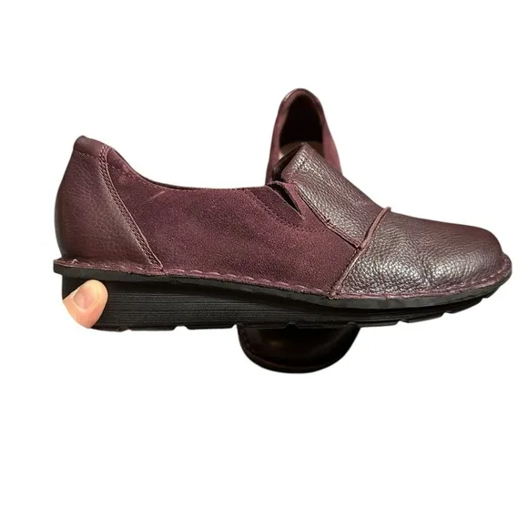 Clark’s Cognac Red Michela Opal Leather &amp; Suede Slip-on Flats 8W