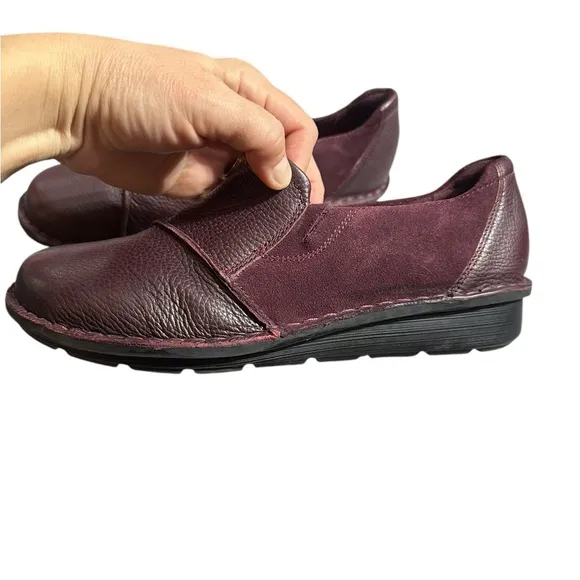 Clark’s Cognac Red Michela Opal Leather &amp; Suede Slip-on Flats 8W