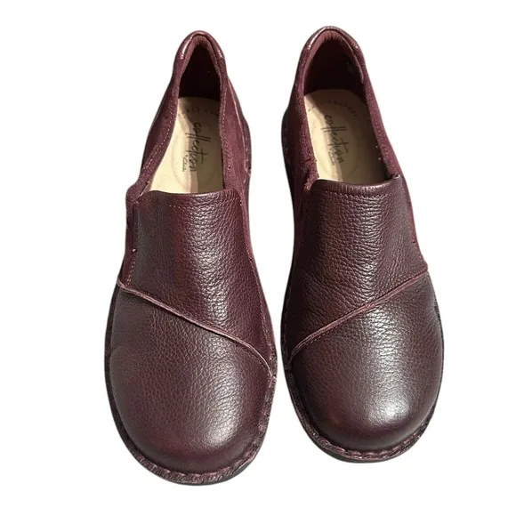 Clark’s Cognac Red Michela Opal Leather &amp; Suede Slip-on Flats 8W