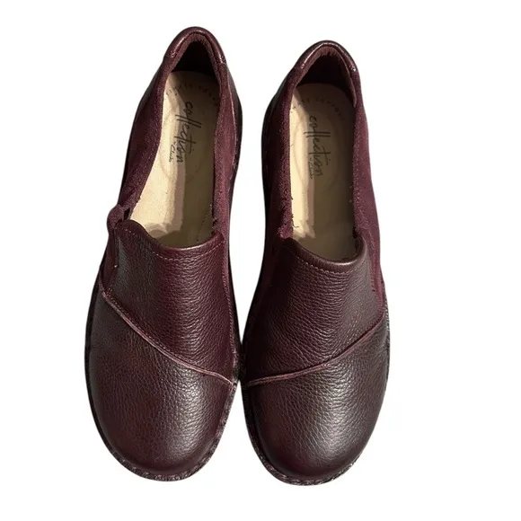 Clark’s Cognac Red Michela Opal Leather &amp; Suede Slip-on Flats 8W