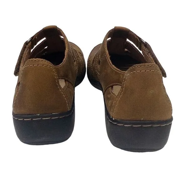 Clarks Cora River Leather Cut Out Wedge Comfort Sandals Brown 7 Womens