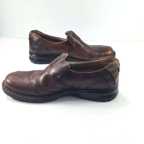 Clarks Escalade Loafers Shoes Men Size 11 Brown Leather Slip-On Round Toe