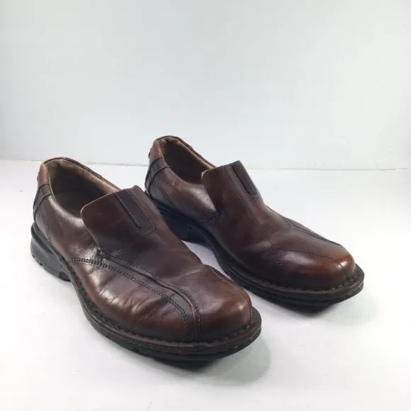 Clarks Escalade Loafers Shoes Men Size 11 Brown Leather Slip-On Round Toe