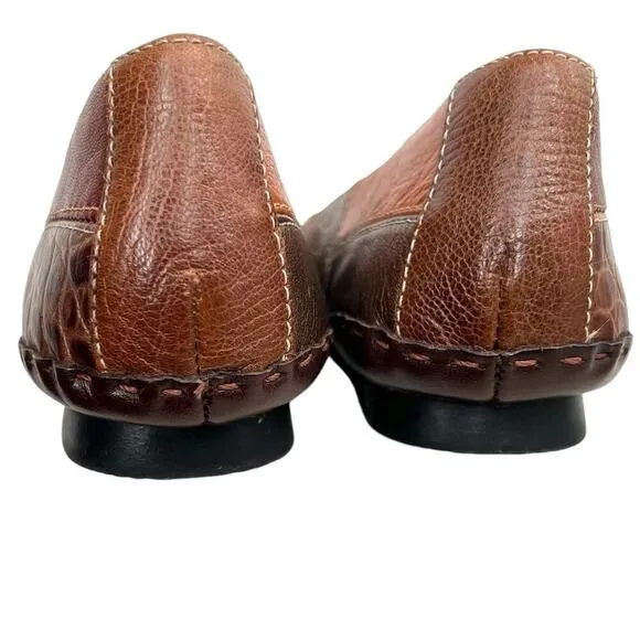 CLARKS Leather Patchwork Ballet Flats in Browns Women's Size 9