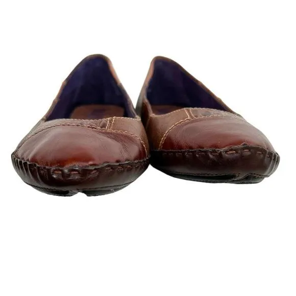 CLARKS Leather Patchwork Ballet Flats in Browns Women's Size 9