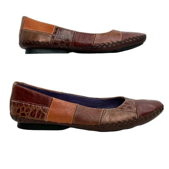 CLARKS Leather Patchwork Ballet Flats in Browns Women's Size 9