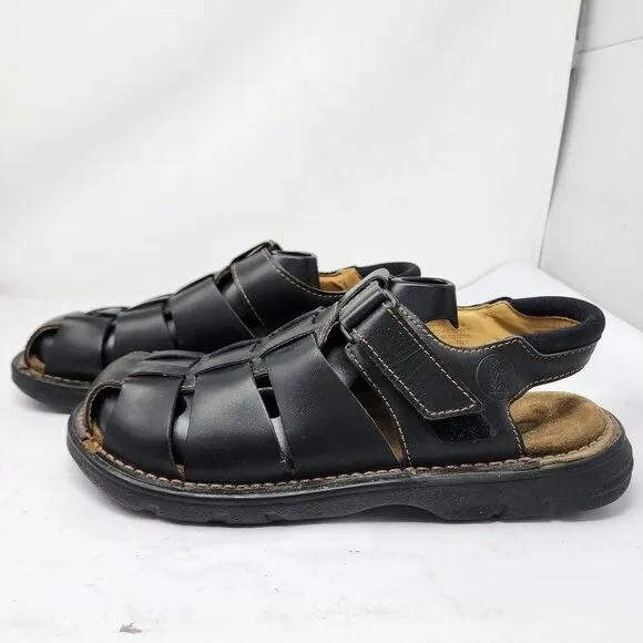Clarks Mens Black Leather Weave Strap Sandals Size 12M Made In Italy