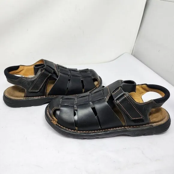 Clarks Mens Black Leather Weave Strap Sandals Size 12M Made In Italy