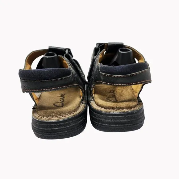 Clarks Mens Black Leather Weave Strap Sandals Size 12M Made In Italy