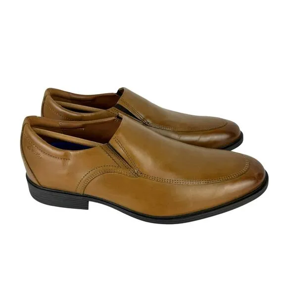 Clarks NWB Whiddon Step WIDE Dark Tan Leather Slip On Round Toe Loafers