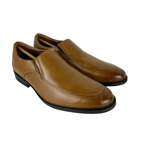 Clarks NWB Whiddon Step WIDE Dark Tan Leather Slip On Round Toe Loafers
