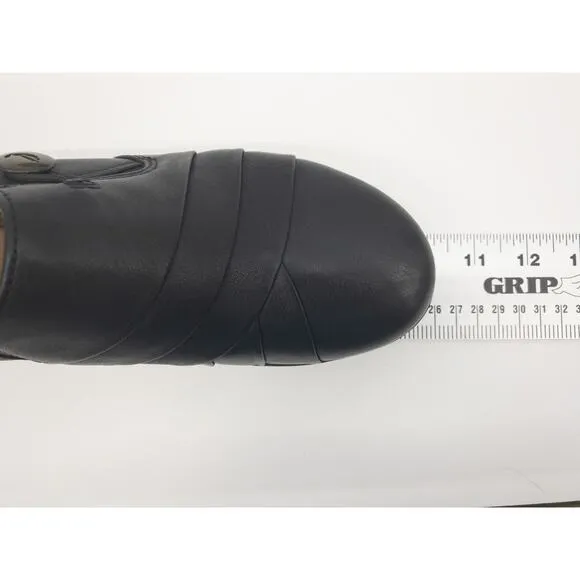 Clarks Un Loop Black Round Toe Loafers Un Adorn Loop Button Leather Slip On 6W