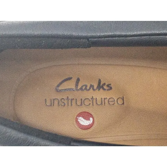 Clarks Un Loop Black Round Toe Loafers Un Adorn Loop Button Leather Slip On 6W