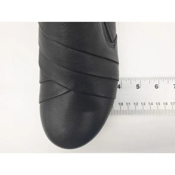 Clarks Un Loop Black Round Toe Loafers Un Adorn Loop Button Leather Slip On 6W