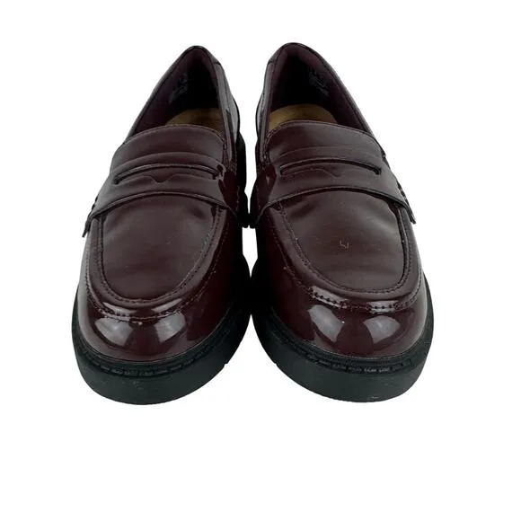 CLARKS WESTLYNN AYLA ROUND TOE PENNY LOAFERS IN BURGUNDY PATENT NWOB SIZE 6.5W