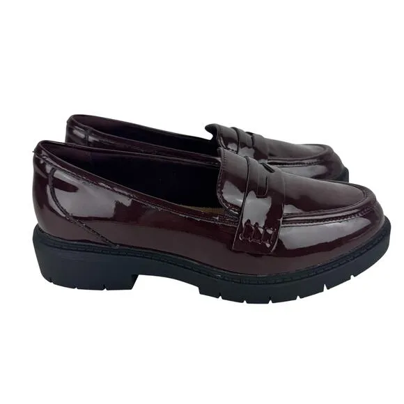 CLARKS WESTLYNN AYLA ROUND TOE PENNY LOAFERS IN BURGUNDY PATENT NWOB SIZE 6.5W