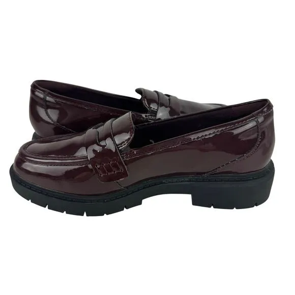 CLARKS WESTLYNN AYLA ROUND TOE PENNY LOAFERS IN BURGUNDY PATENT NWOB SIZE 6.5W