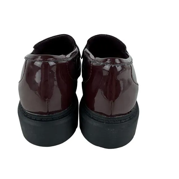 CLARKS WESTLYNN AYLA ROUND TOE PENNY LOAFERS IN BURGUNDY PATENT NWOB SIZE 6.5W