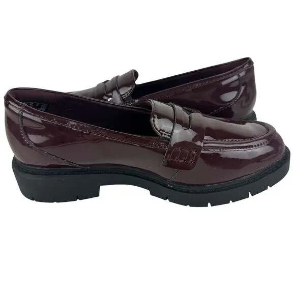 CLARKS WESTLYNN AYLA ROUND TOE PENNY LOAFERS IN BURGUNDY PATENT NWOB SIZE 6.5W