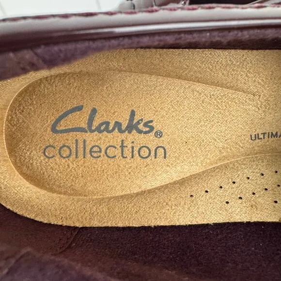 CLARKS WESTLYNN AYLA ROUND TOE PENNY LOAFERS IN BURGUNDY PATENT NWOB SIZE 6.5W