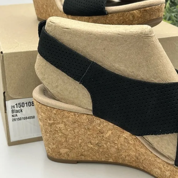 Clarks Women's Annadel Parker Black Suede Cork Wedge Platform Sandal 7.5M New