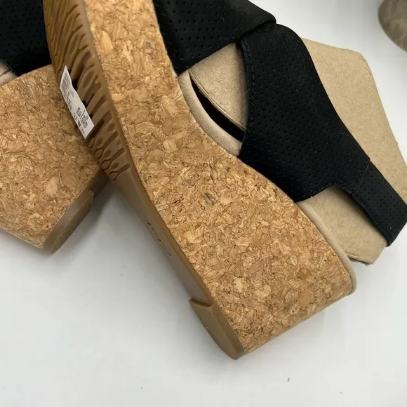 Clarks Women's Annadel Parker Black Suede Cork Wedge Platform Sandal 7.5M New