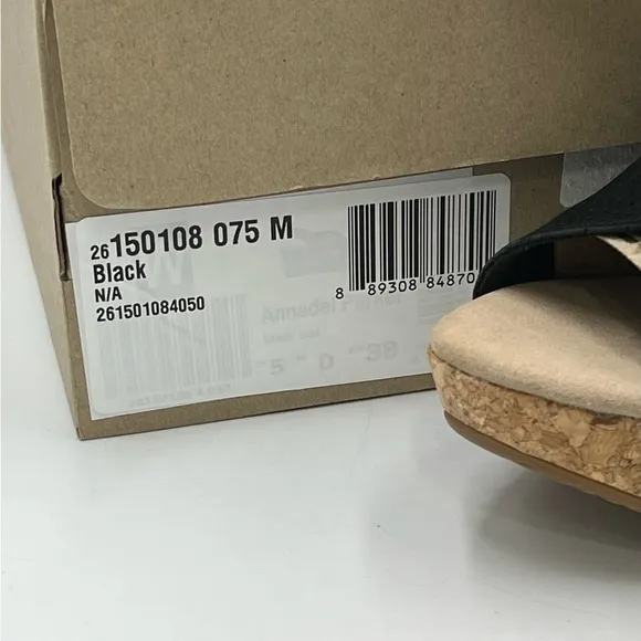 Clarks Women's Annadel Parker Black Suede Cork Wedge Platform Sandal 7.5M New