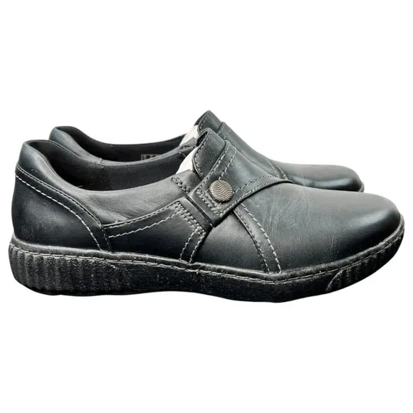 Clarks Women's Caroline Pearl Slip-On Flats Loafer Black Leather Size 8 M