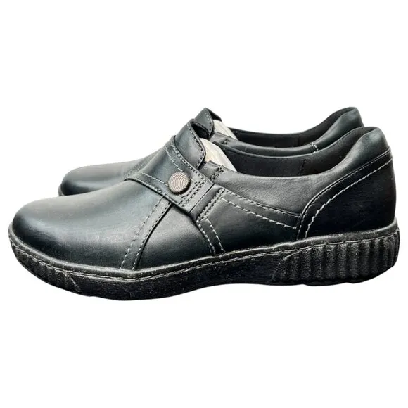 Clarks Women's Caroline Pearl Slip-On Flats Loafer Black Leather Size 8 M