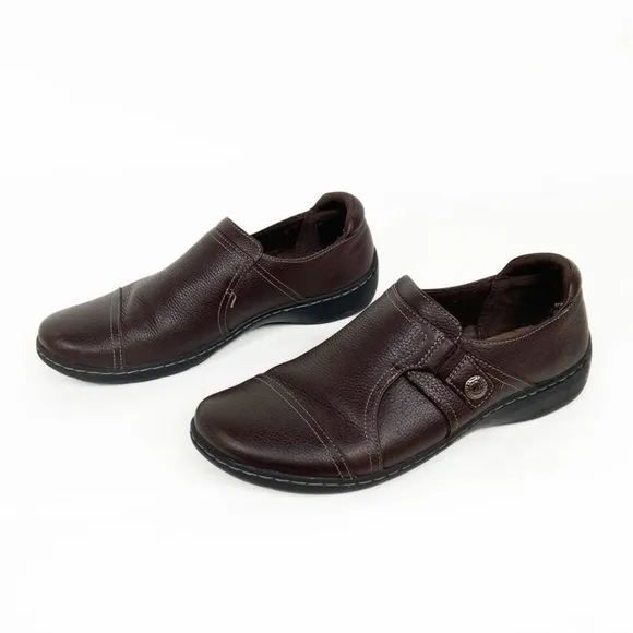 Clarks Womens Cora Poppy Brown Leather Loafers Shoes
