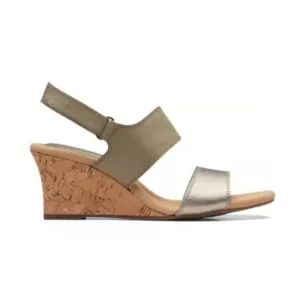 Clarks Womens Size 7 Olive Leather Kyarra Faye Wedge Heel Sandals