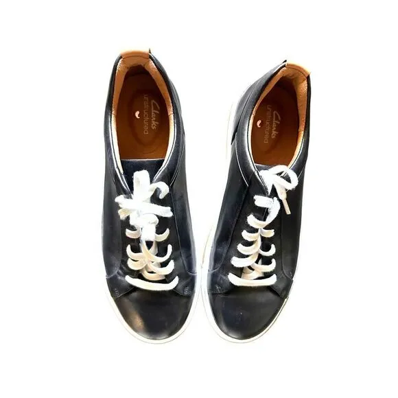 CLARKS Un Maui‎ Lace Black Leather Sneakers Sz 6