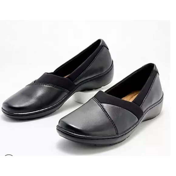 Clarks Women's Cora Charm Slip-On Flats Black Size 9.5M NIB