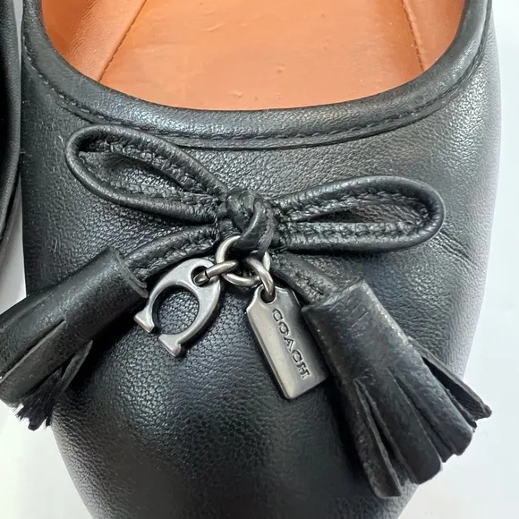 COACH Benni Leather Bow Ballet Flats With Charms in Black FG2941 Size 8.5