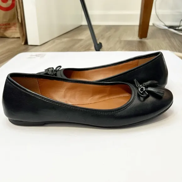 COACH Benni Leather Bow Ballet Flats With Charms in Black FG2941 Size 8.5