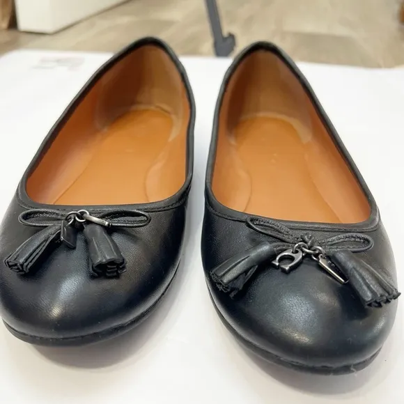 COACH Benni Leather Bow Ballet Flats With Charms in Black FG2941 Size 8.5